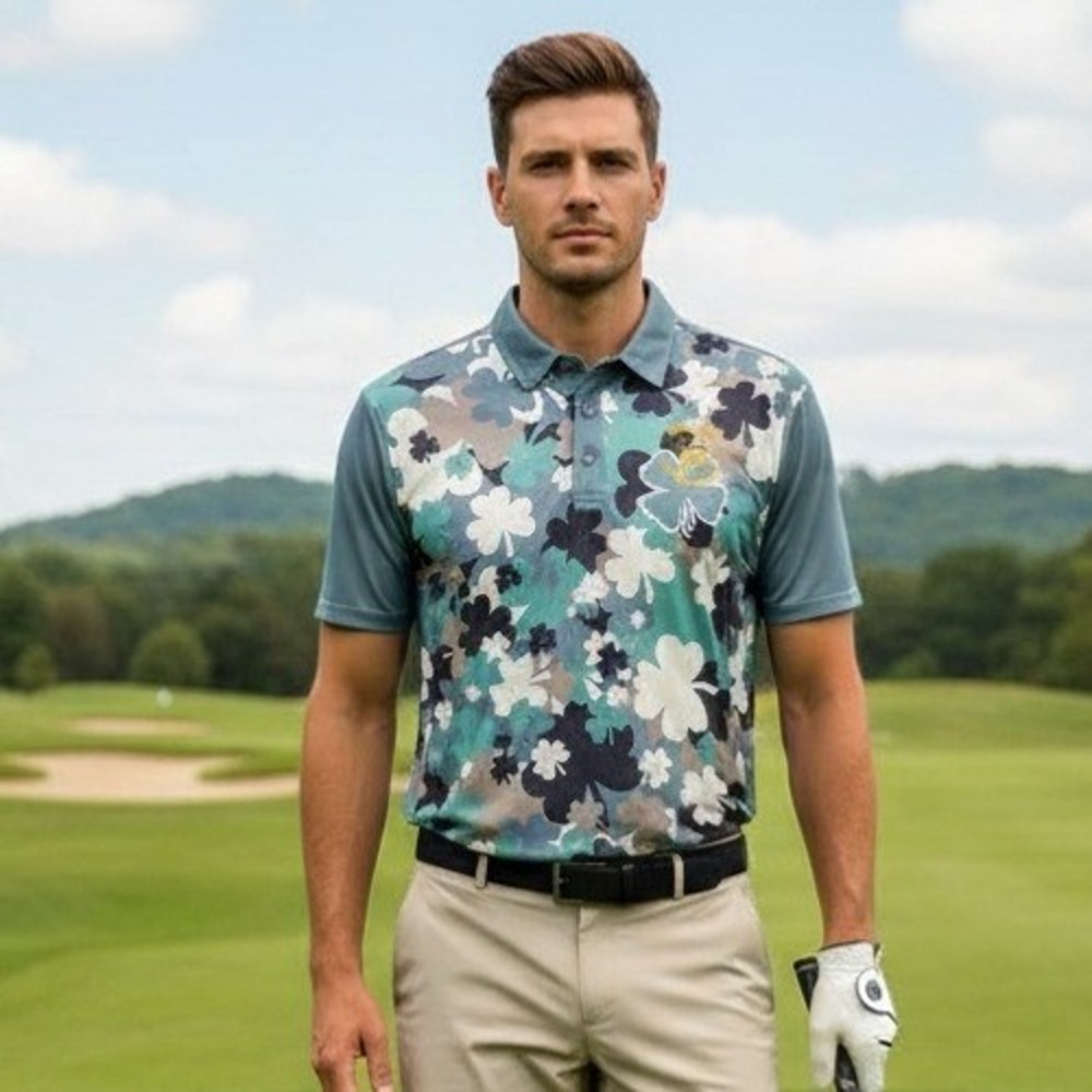 ReadyGOLF Polo Shirt Mens Sz M Irish Camo Clover Killarney Tournament Athleisure